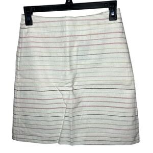 New! LOFT Petite Off White Striped A-Line Short Linen Blend Women’s Skirt SZ 0P